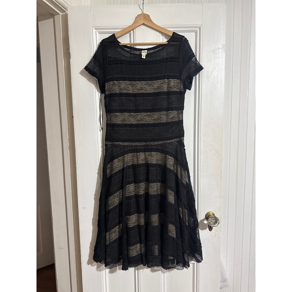 Sangria Black Lace Striped Short Sleeve Midi Dress Size 14 AMMMU67R